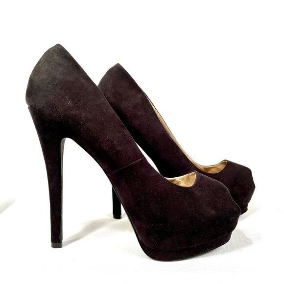 BLACK SUEDE CHARLOTTE RUSSE® PEEP TOE SIZE 8 - Picture 2 of 6
